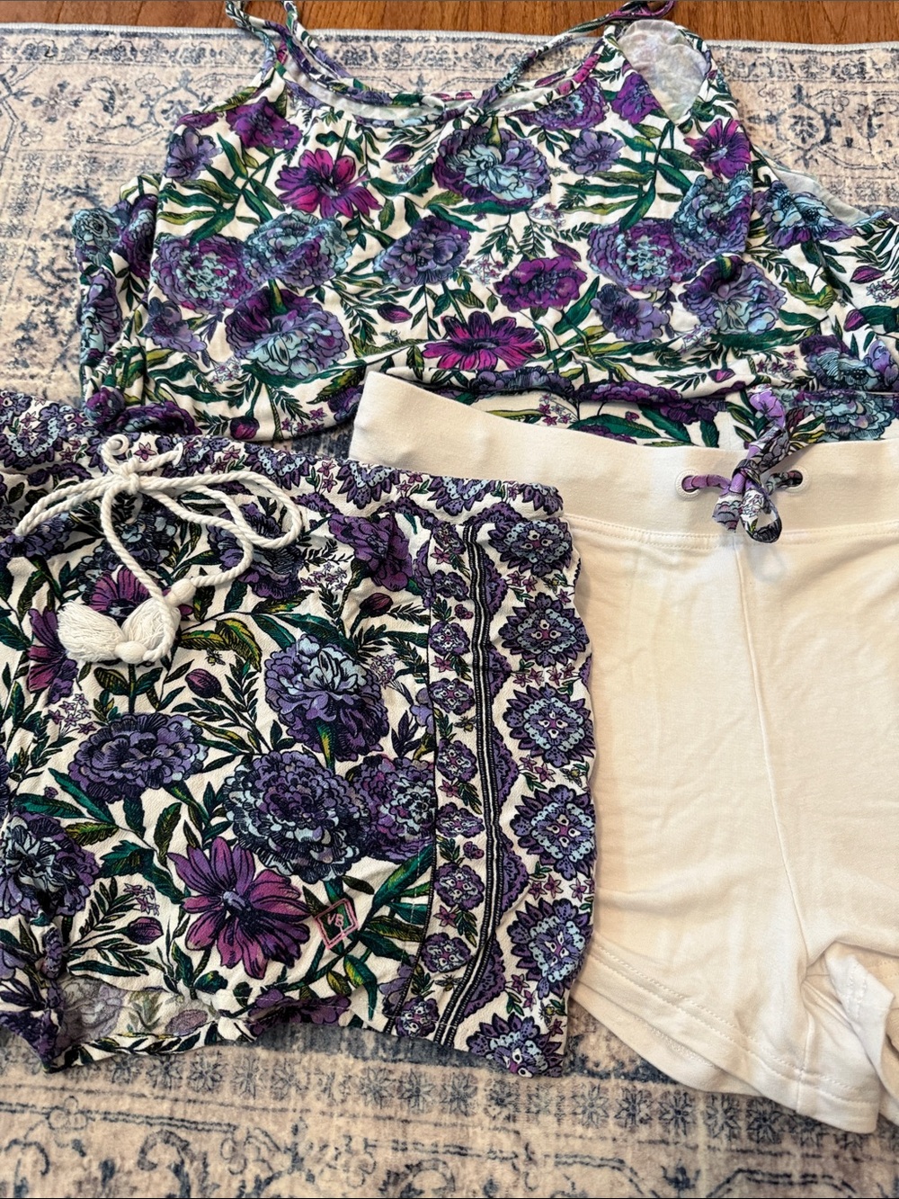 Vera Bradley Purple Floral Tank with Patterned Shorts & White Lounge Shorts